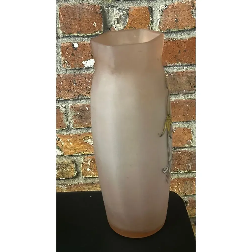 Vintage Pink Tall Art Nouveau Deco Enameled Glass Legras Vase Fleur de Marie